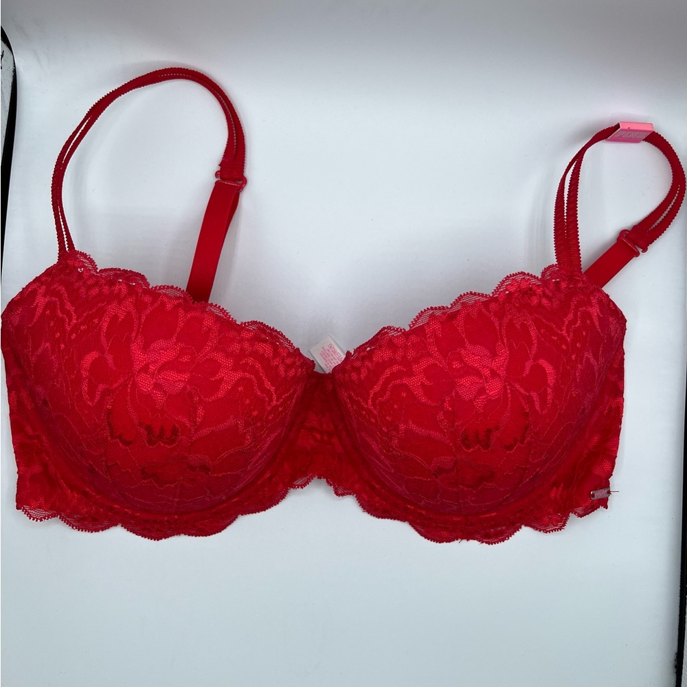 Victoria’s Secret PINK Days Push- Up bra. Red lace and sheer waistband.